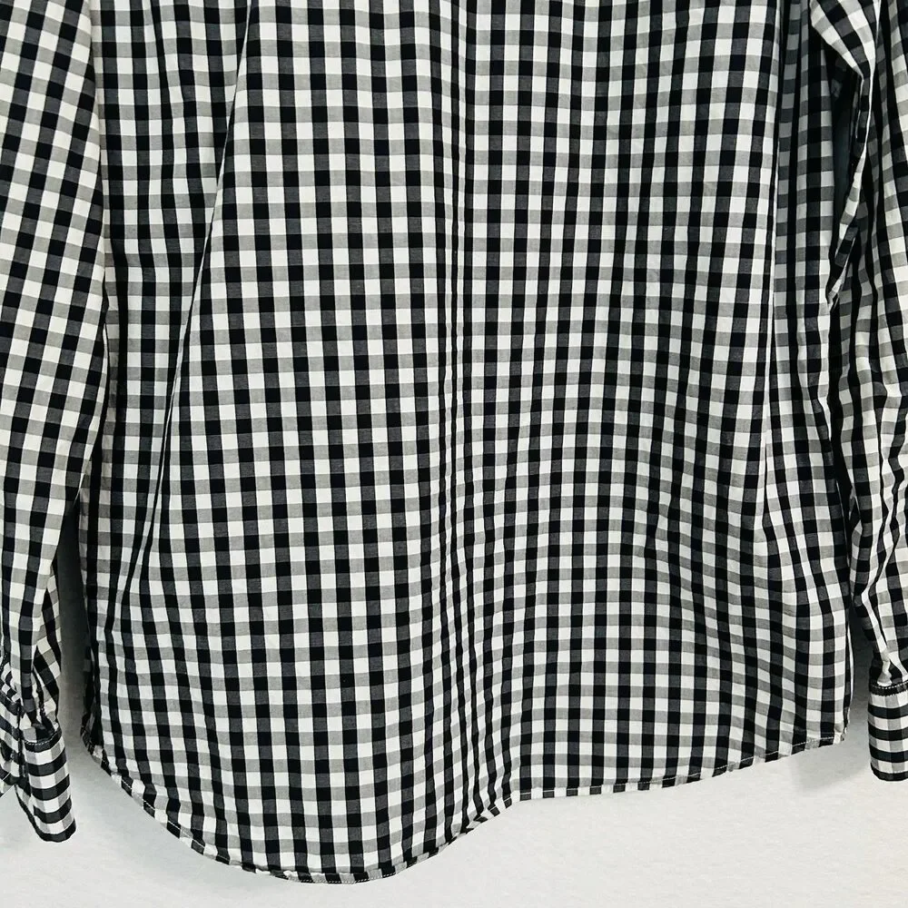 Banana Republic Shirt Men M 15-15 1/2 Black White Plaid Button Down Casual Prepy